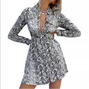 French Connection snake print long sleeve mini dress button down cinch waist